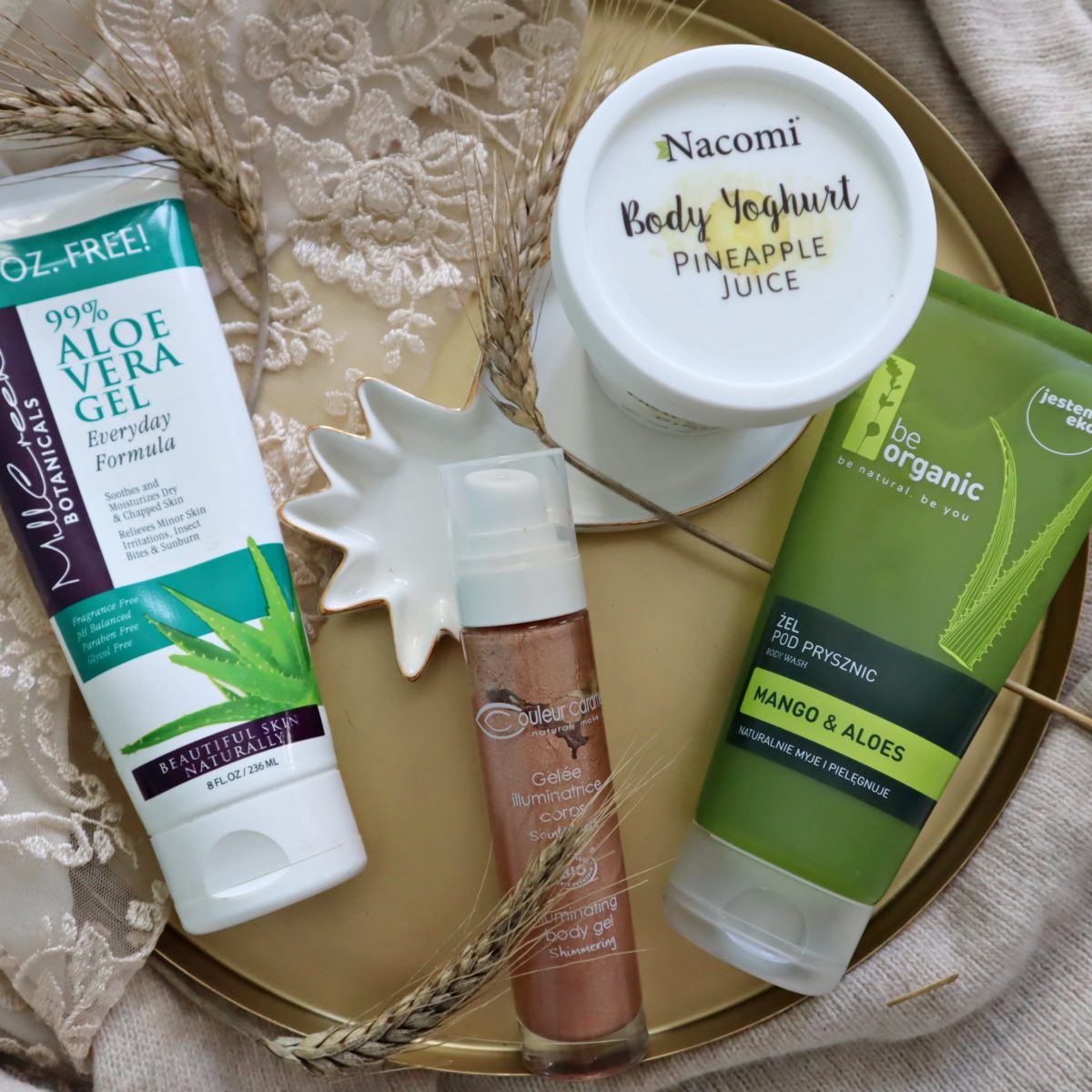 Mill creek żel aloesowy | żel mango & aloes beOrganic | żel rozświetlający Couleur caramel | Nacomi jogurt ananas annemarie