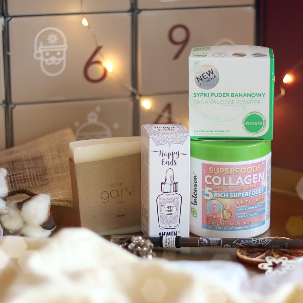kalendarz adwentowy Nati | Happy ends Anwen | puder bananowy Ecocera annemarie